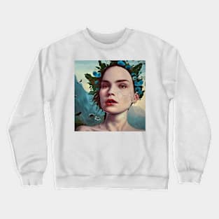 Portrait of pretty young  face with  some flowers Crewneck Sweatshirt